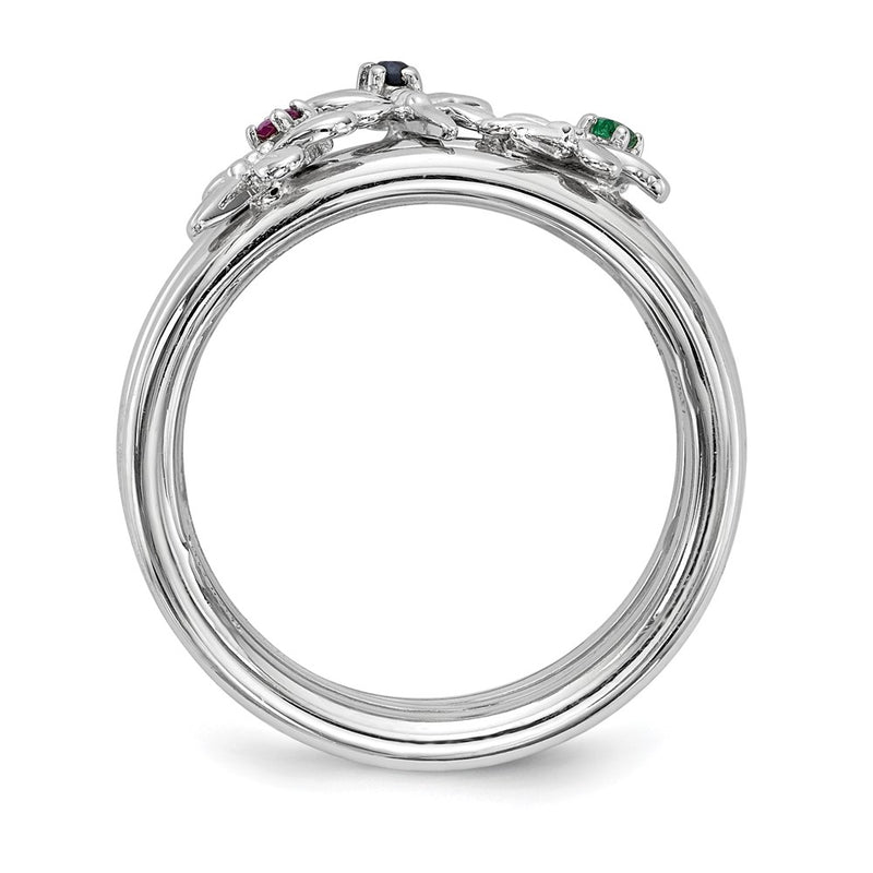 Sterling Silver Rhodium-plate Set of 3 Sapphire, Ruby, Emerald Rings