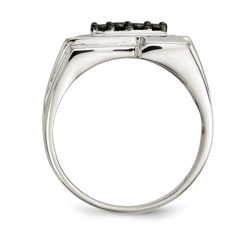 Sterling Silver Mens Black Diamond Polished Ring