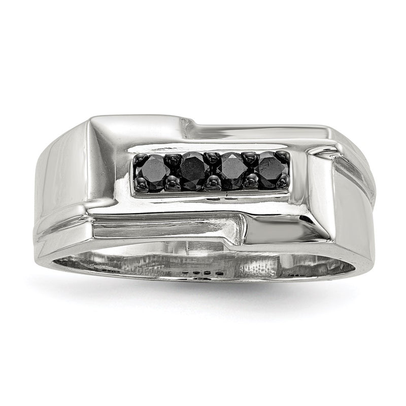 Sterling Silver Mens Black Diamond Polished Ring