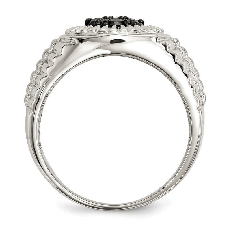 Sterling Silver Mens Black Diamond Polished and Satin Ring