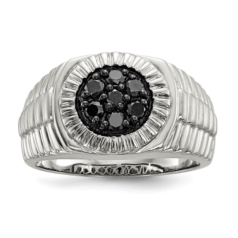 Sterling Silver Mens Black Diamond Polished and Satin Ring