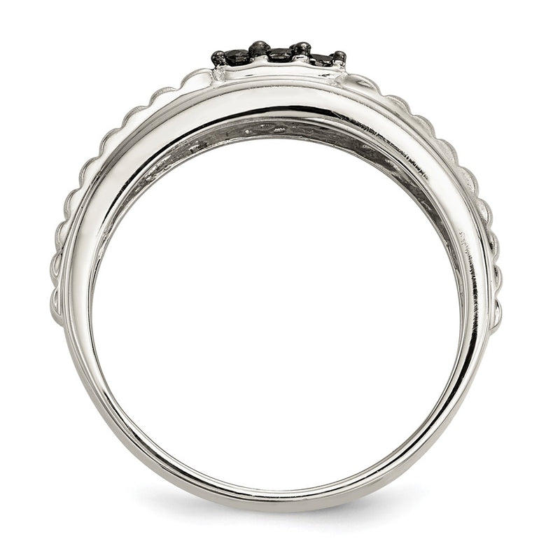 Sterling Silver Mens Black Diamond Polished and Satin Ring