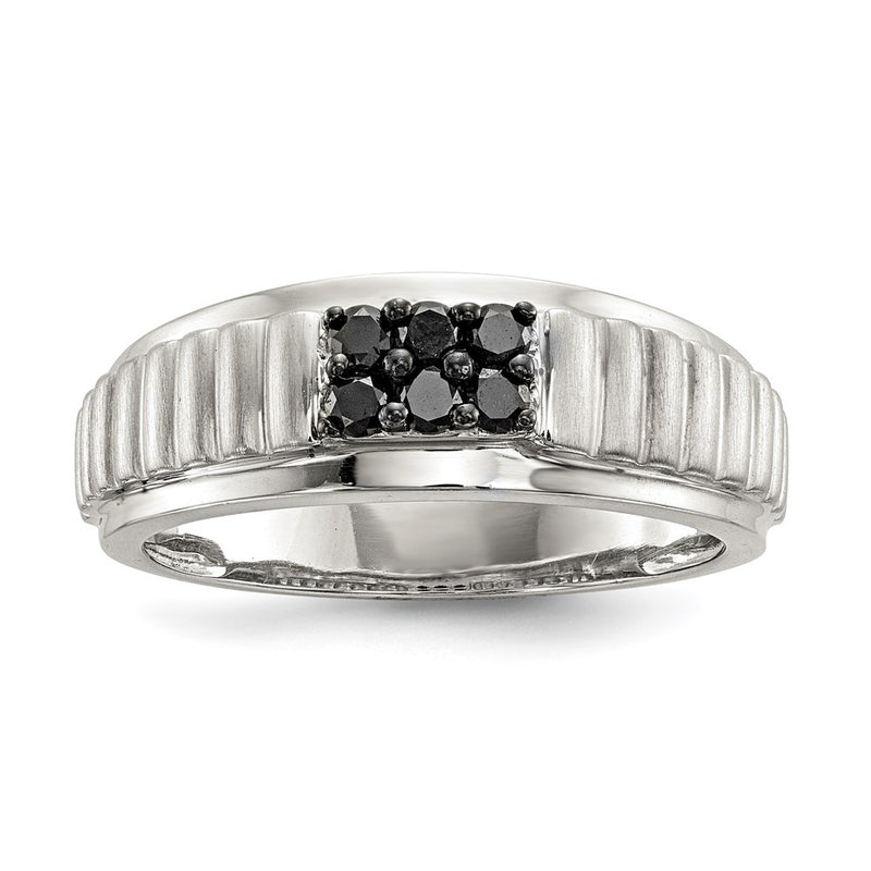 Sterling Silver Mens Black Diamond Polished and Satin Ring