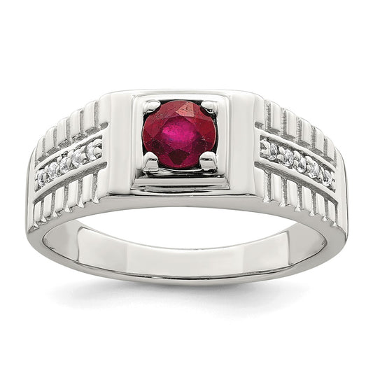Sterling Silver Men's African Ruby and White Topaz Ring