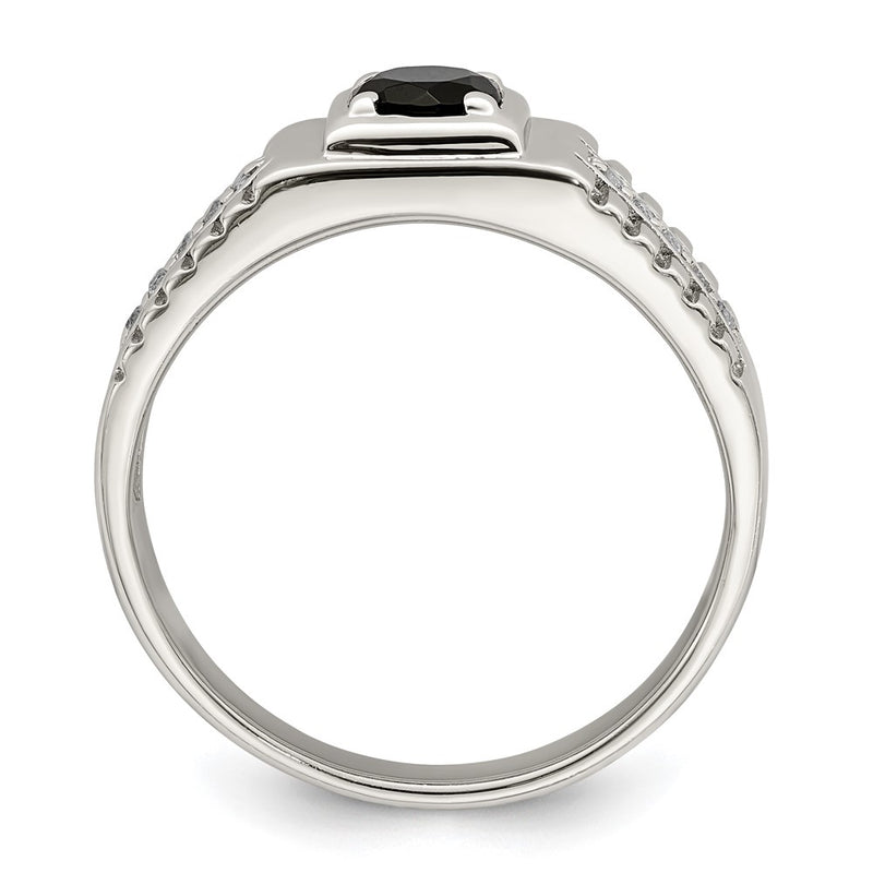 Sterling Silver Men's Onyx and White Topaz Ring
