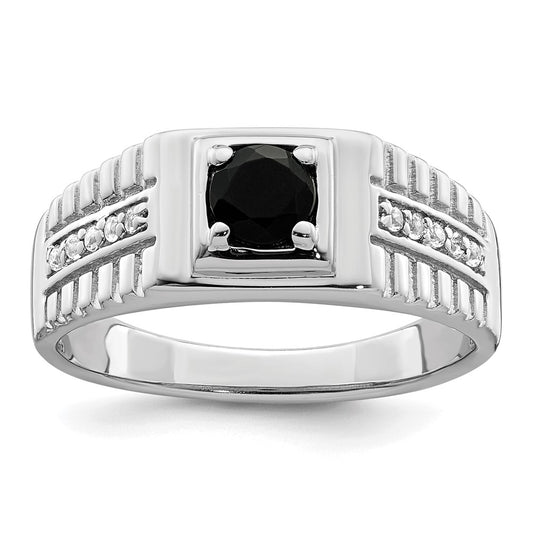 Sterling Silver Men's Onyx and White Topaz Ring