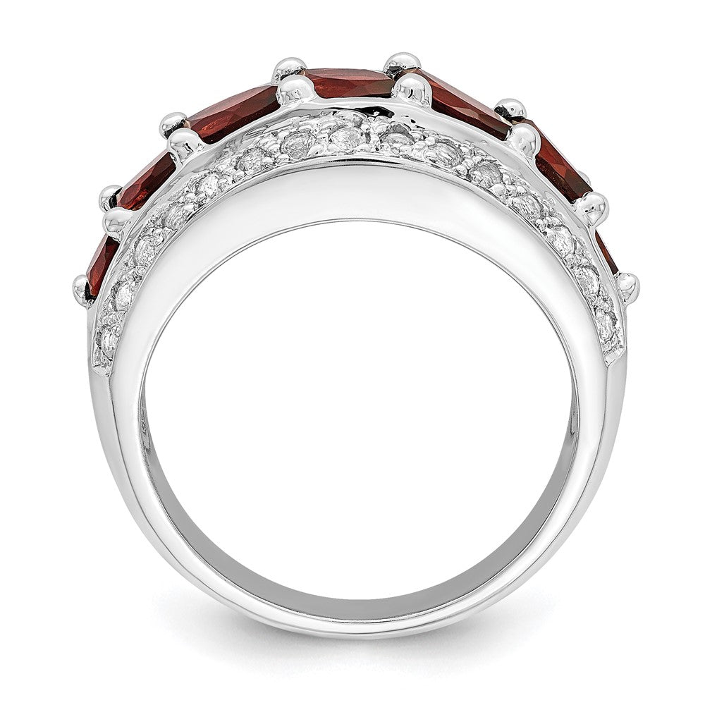 Sterling Silver Rhod-plated Marquise Garnet/White Topaz 7-stone Ring