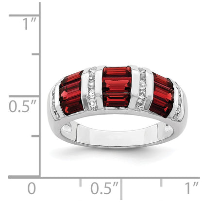 Sterling Silver Rhodium-plated Baguette Garnet & White Topaz Ring