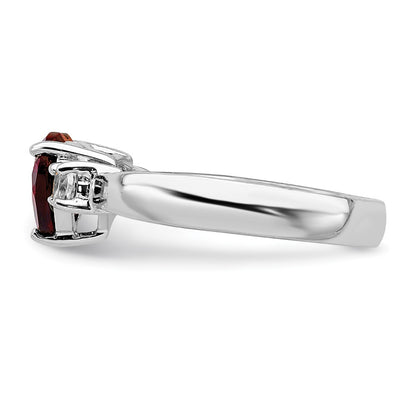 Sterling Silver Rhodium-plated Heart Garnet & White Topaz Ring