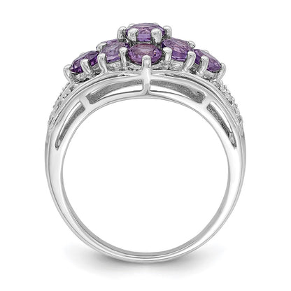 Sterling Silver Rhodium-plated Amethyst & White Topaz Fancy Ring