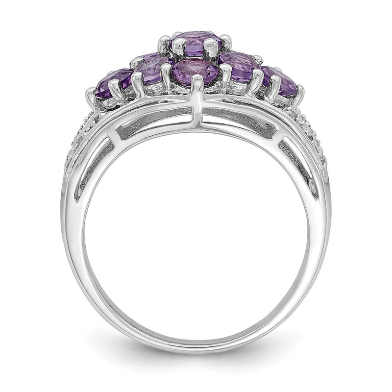 Sterling Silver Rhodium-plated Amethyst & White Topaz Fancy Ring