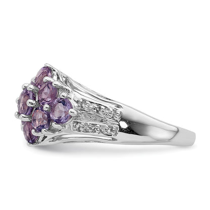 Sterling Silver Rhodium-plated Amethyst & White Topaz Fancy Ring