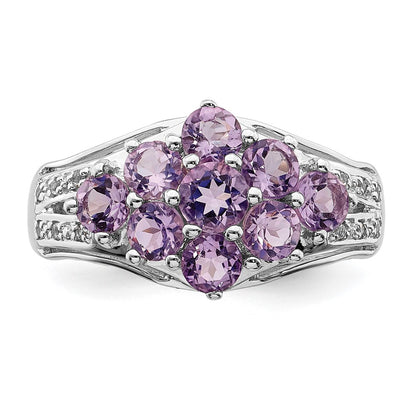 Sterling Silver Rhodium-plated Amethyst & White Topaz Fancy Ring