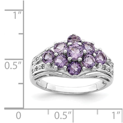 Sterling Silver Rhodium-plated Amethyst & White Topaz Fancy Ring
