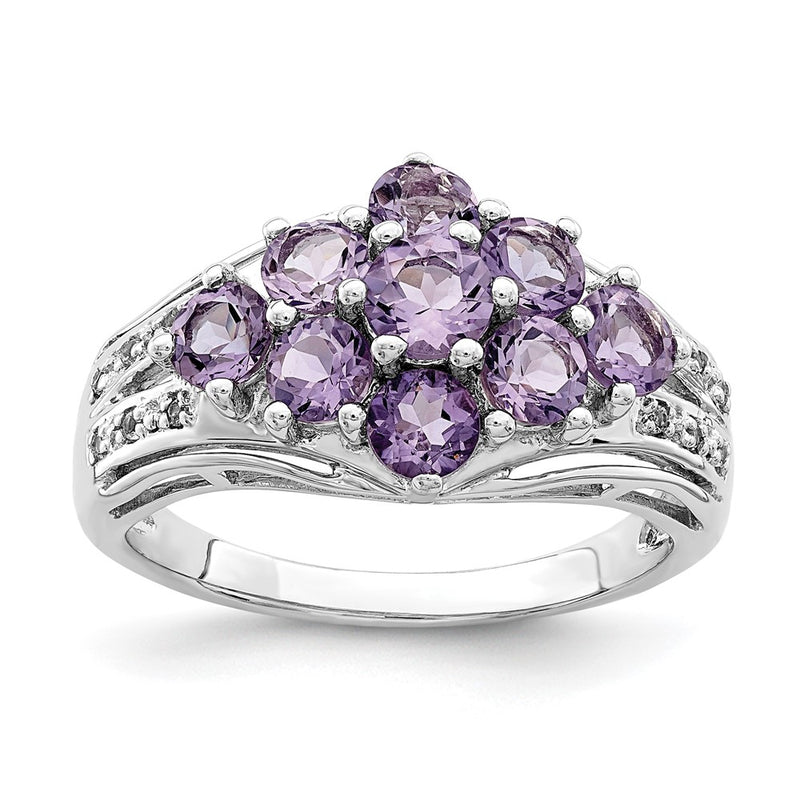 Sterling Silver Rhodium-plated Amethyst & White Topaz Fancy Ring