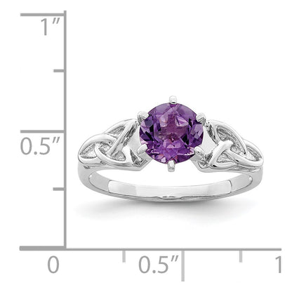 Sterling Silver Rhodium-plated Amethyst Celtic Trinity Ring