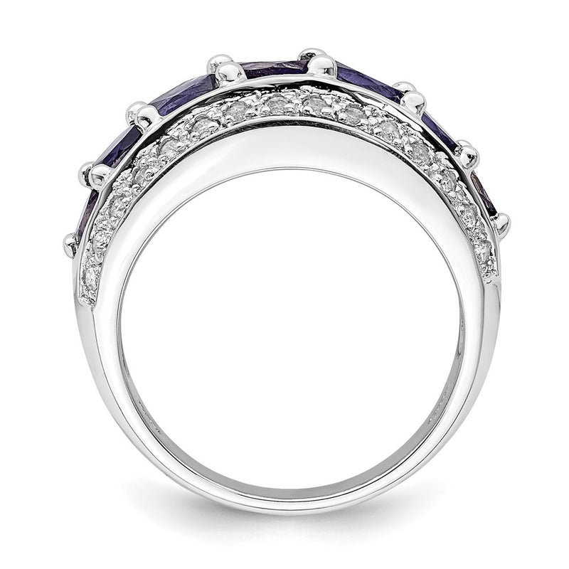 Sterling Silver Rhodium-plated Marquise Iolite/Wht Topaz 7-stone Ring