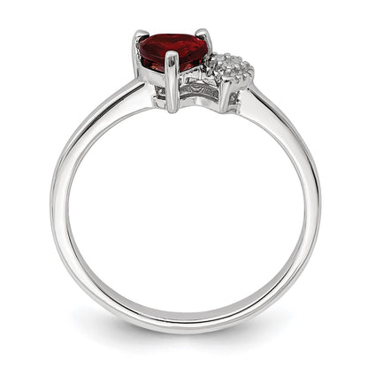 Sterling Silver Polished Garnet and Diamond Ring