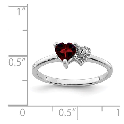 Sterling Silver Polished Garnet and Diamond Ring