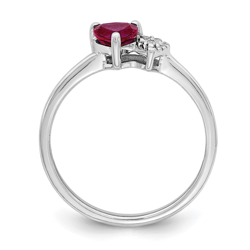 Sterling Silver Polished Created Ruby and Diamond Ring
