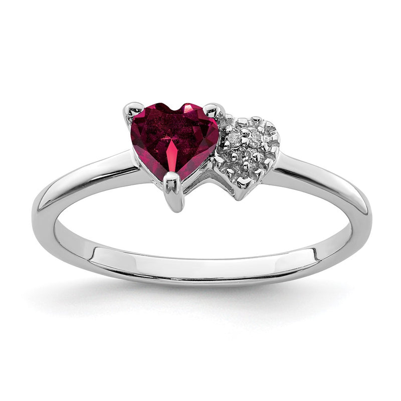 Sterling Silver Polished Created Ruby and Diamond Ring
