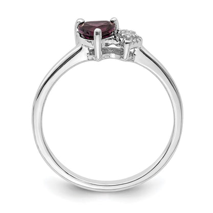 Sterling Silver Polished Rhodolite Garnet and Diamond Ring