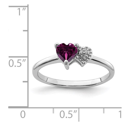 Sterling Silver Polished Rhodolite Garnet and Diamond Ring