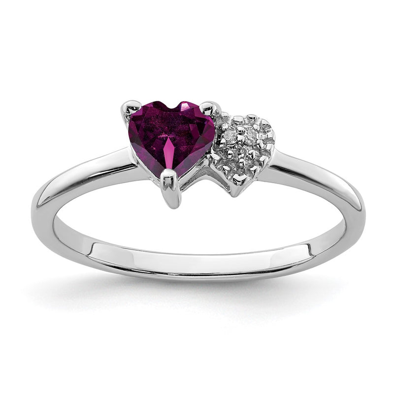Sterling Silver Polished Rhodolite Garnet and Diamond Ring