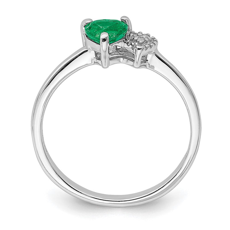 Sterling Silver Polished Created Emerald and Diamond Ring