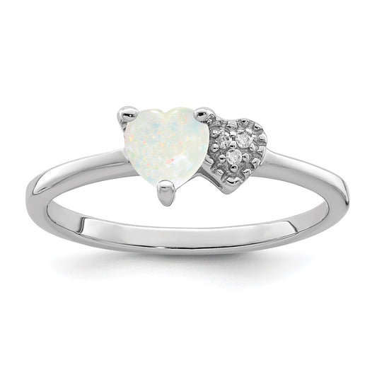 Sterling Silver Polished Lab Created Opal and Diamond Ring
