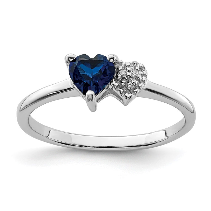 Sterling Silver Polished Created Sapphire and Diamond Ring