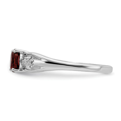 Sterling Silver Rhod-plated Diamond Garnet Ring