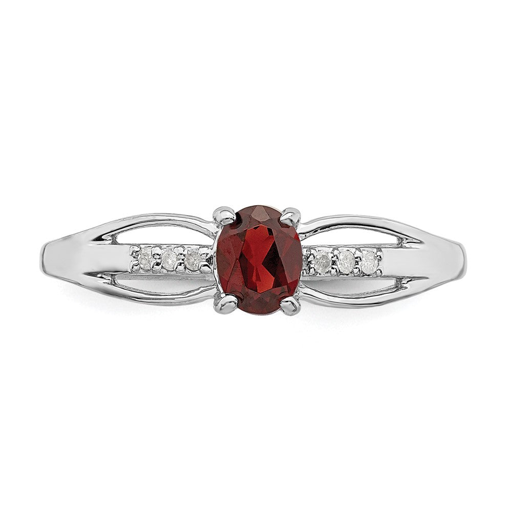 Sterling Silver Rhod-plated Diamond Garnet Ring