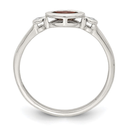 Sterling Silver Polished Garnet and White Topaz Ring