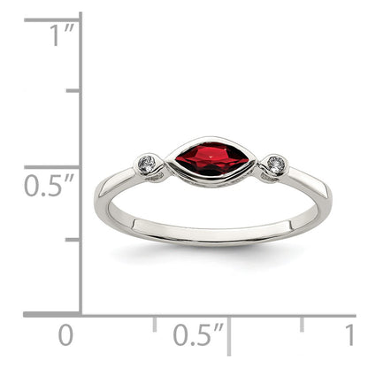 Sterling Silver Polished Garnet and White Topaz Ring