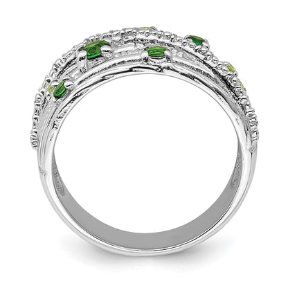 Sterling Silver Rhod-plat Chrome Diopside and Peridot Ring