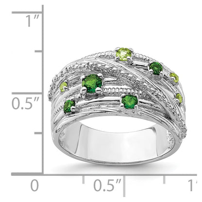 Sterling Silver Rhod-plat Chrome Diopside and Peridot Ring