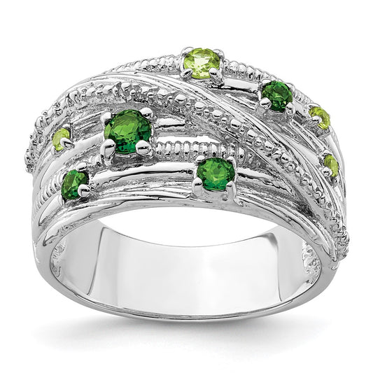Sterling Silver Rhod-plat Chrome Diopside and Peridot Ring