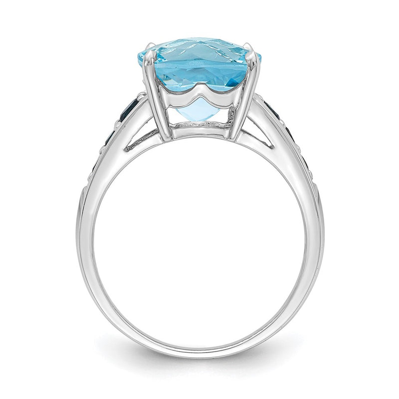 Sterling Silver Rhodium-plated Sky Blue Cushion & London Blue Topaz Ring