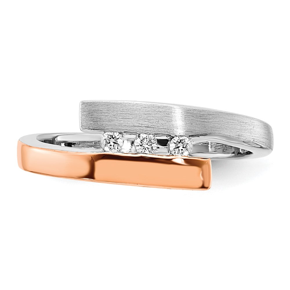 Sterling Silver RH-plated & Rose Gold-plated Diamond Bypass Ring
