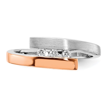 Sterling Silver RH-plated & Rose Gold-plated Diamond Bypass Ring