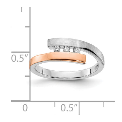 Sterling Silver RH-plated & Rose Gold-plated Diamond Bypass Ring