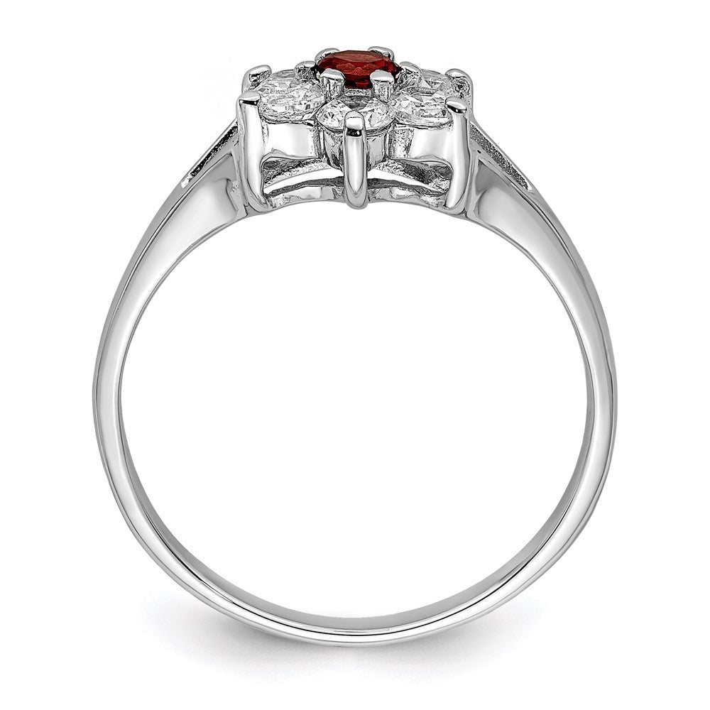Sterling Silver Rhodium-plated Garnet & CZ Ring