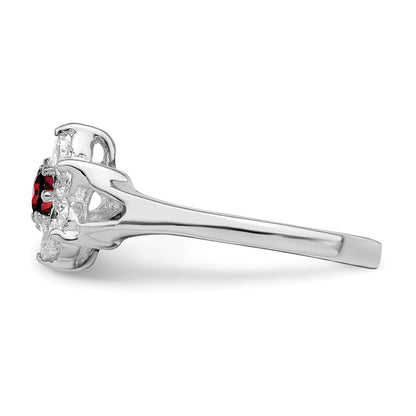 Sterling Silver Rhodium-plated Garnet & CZ Ring