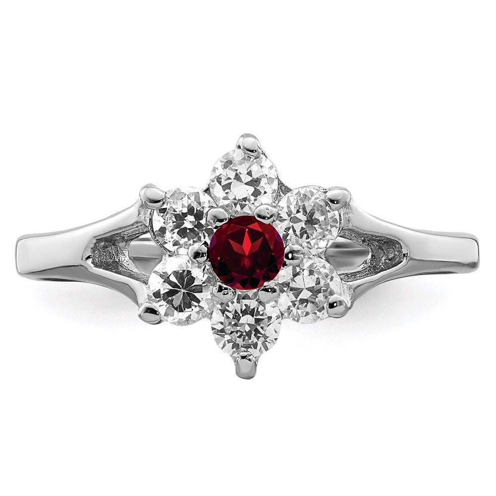 Sterling Silver Rhodium-plated Garnet & CZ Ring