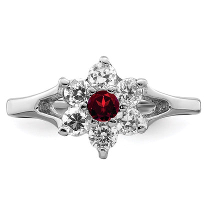 Sterling Silver Rhodium-plated Garnet & CZ Ring