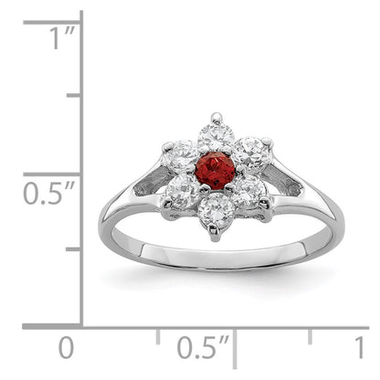 Sterling Silver Rhodium-plated Garnet & CZ Ring