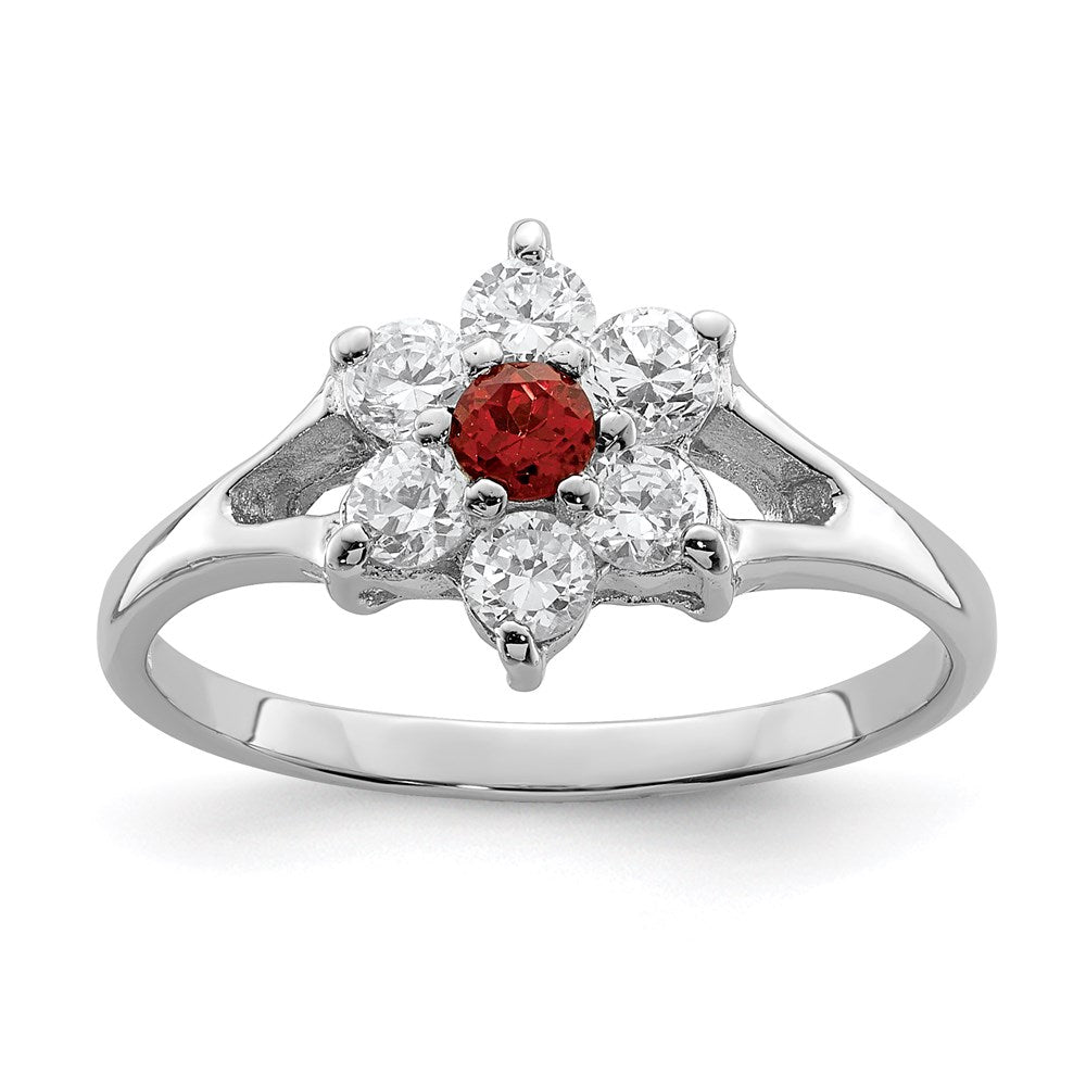 Sterling Silver Rhodium-plated Garnet & CZ Ring