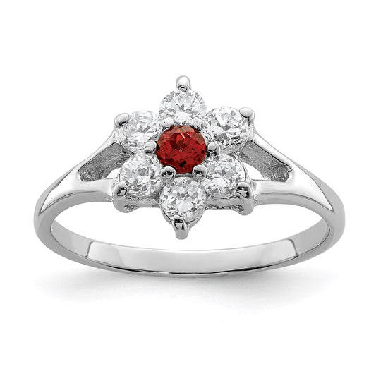Sterling Silver Rhodium-plated Garnet & CZ Ring