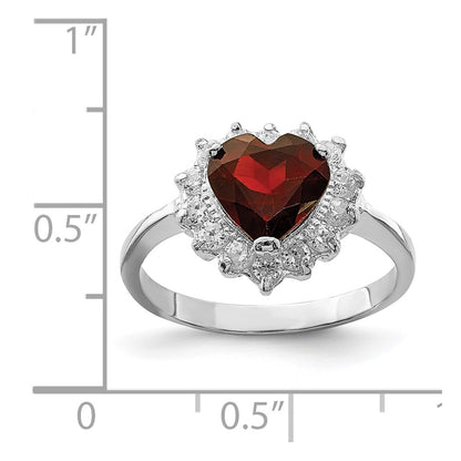 Sterling Silver Rhodium-plated Garnet & CZ Ring